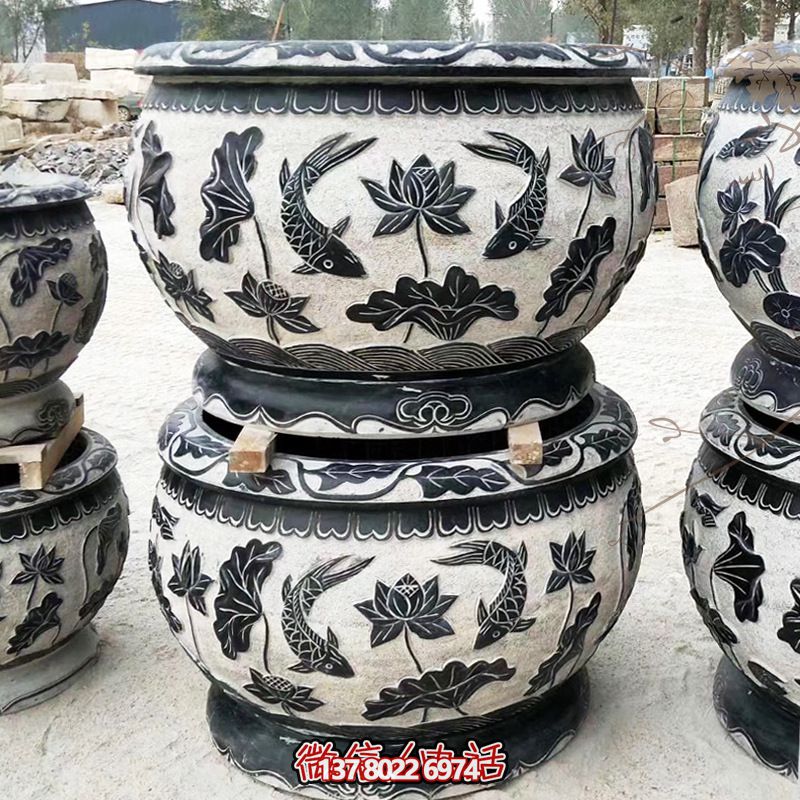 夢(mèng)幻之旅——公園石雕浮雕蓮花鯉魚花盆雕塑